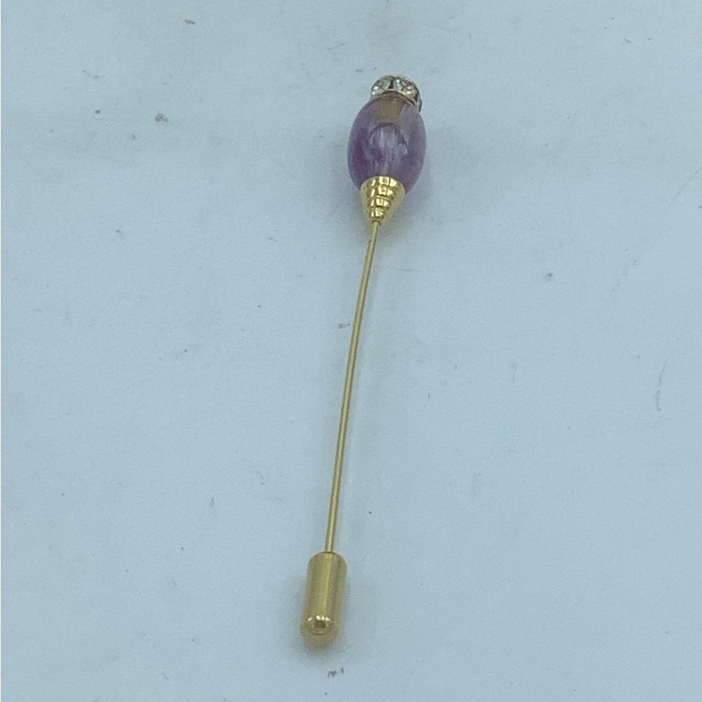 Lavender Glass and Rhinestone Topped Stick Pin - Picture 3 of 4